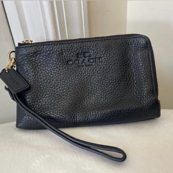 Coach Handbags - Coach Pebbled Black Leather Wristlet